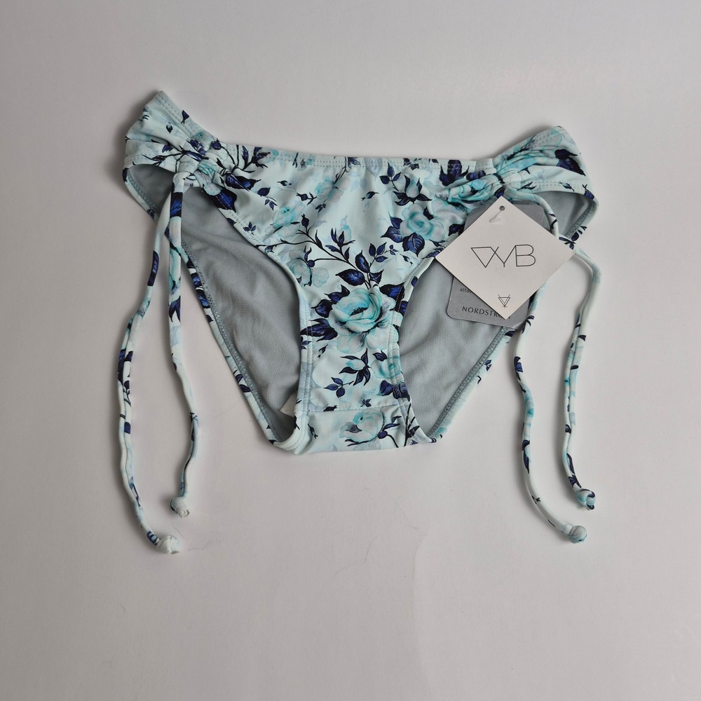 Vince Camuto Womens Blue Floral Ruched Side Tie Bikini Bottoms VB41322 Small